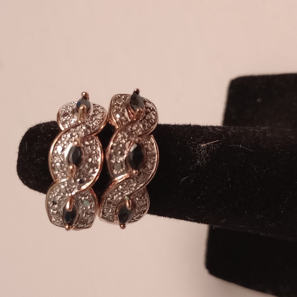 Black Onyx StoneDiamond Chips Sterling Earrings